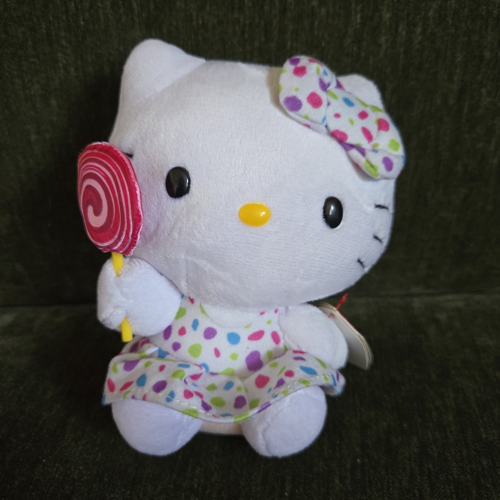 Ty Hello Kitty Plush with Polka Dot Dress and Lollipop